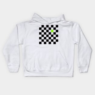 Checkered Black and White with One Lime Green Square Kids Hoodie